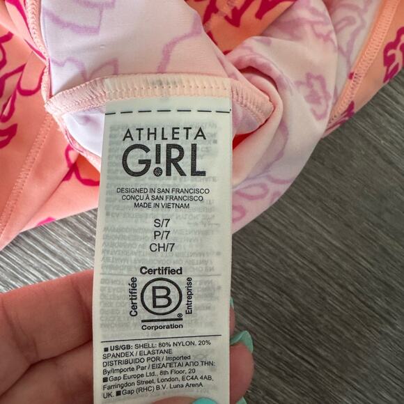 NWOT Athleta Girl Peach / Pink Floral Long Sleeve Rashguard Swim Top Size 7 - Picture 5 of 5